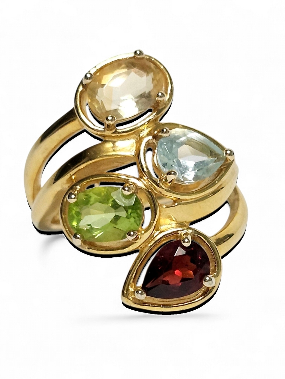 2.50 ctw Citrine Peridot Blue Topaz Garnet Gold Over Silver Ring size 7